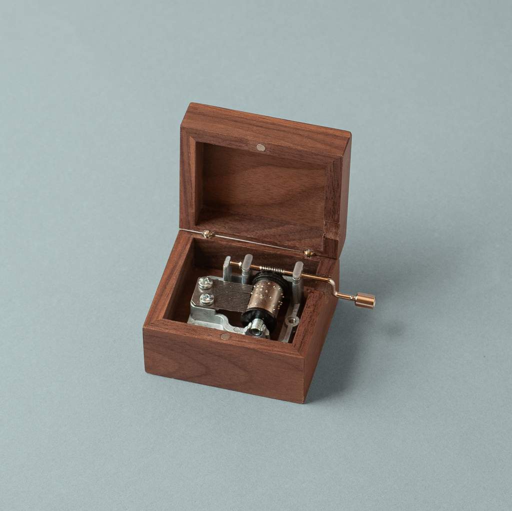 Walnut wood music box with a flower and your initials and date